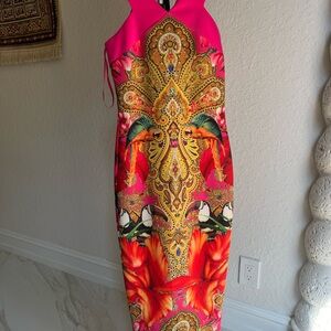 Ted Baker shocking pink paisley toucan midi dress